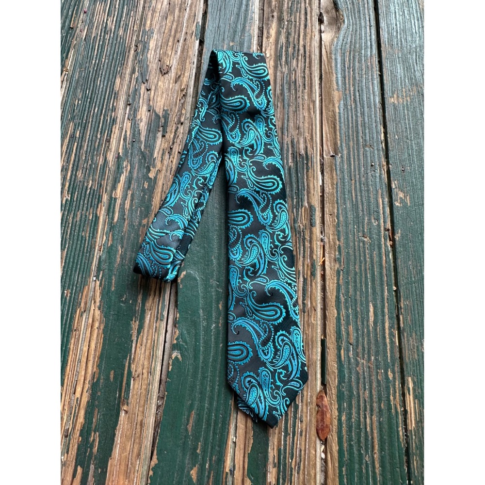 DiBanGu Mens Silk Tie Teal Black Paisley Hand Tailored Formal Necktie A4431